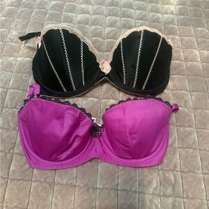 Elegant Black and Purple Lace Trim Bras